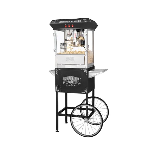 Great Northern Popcorn Lincoln Popcorn Machine with Cart Popper Makes 3 Gallons, 8-Ounce Kettle, Drawer, Tray, Scoop (Black) 511908TEF - main